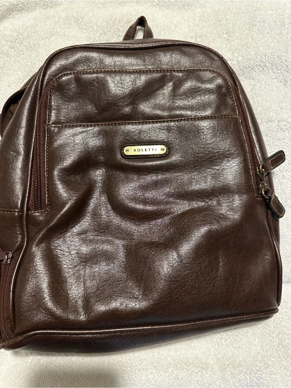 Rosetti Brown Leather Backpack Purse with Zip Detailing